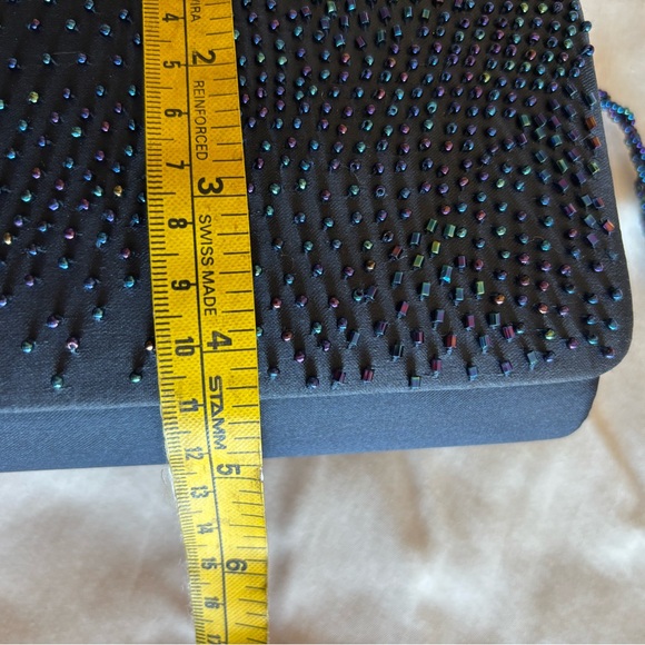 Navy blue satin and beaded clutch - Picture 8 of 9